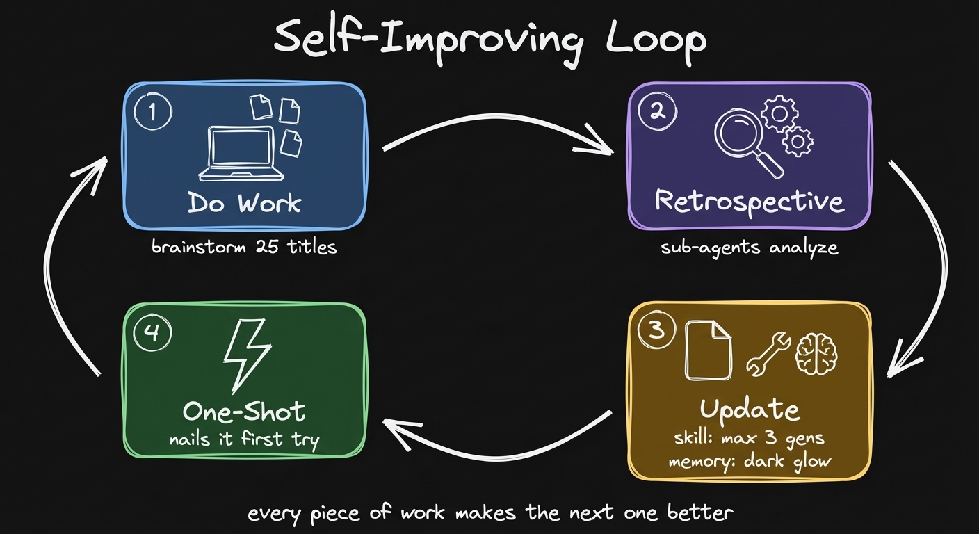 Self-improving loop: work produces memory, memory improves skills, skills improve work